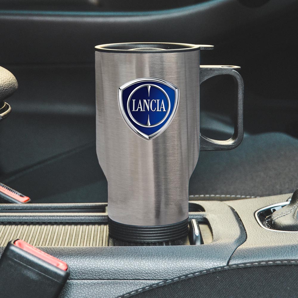 Термокухоль автомобільний з логотипом Lancia сріблястий