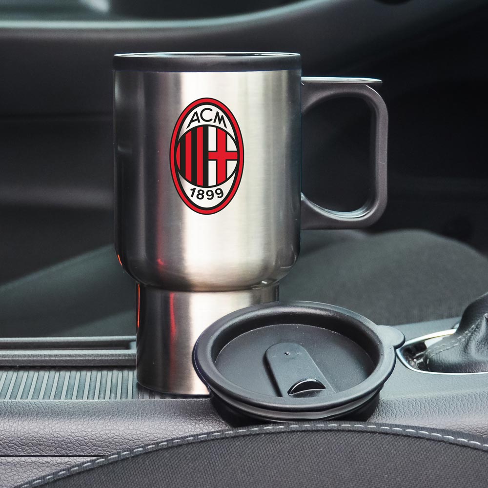 Термокухоль автомобільний з логотипом ФК Мілан сріблястий 400 мл