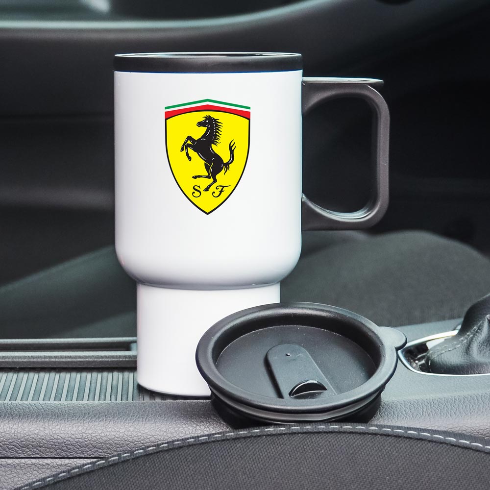 Термокухоль автомобільний з логотипом Ferrari білий 400 мл